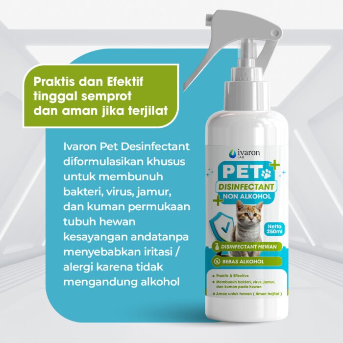 IVARON Disinfektan Kucing & Anjing 250ml – Aman Dijilat, Basmi Virus, Bakteri & Kutu Kandang - Image 5