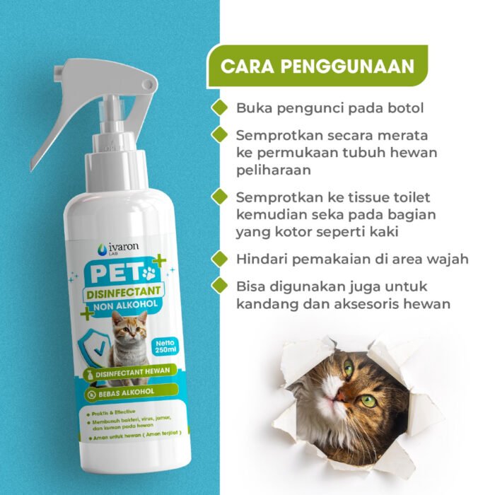 IVARON Disinfektan Kucing & Anjing 250ml – Aman Dijilat, Basmi Virus, Bakteri & Kutu Kandang - Image 6