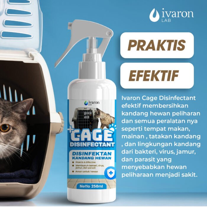 IVARON Disinfektan Kandang Kucing Anjing Penghilang Bau Kotoran Kucing Pet Cage Odor Remover Spray 250ml - Image 3
