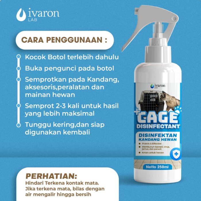 IVARON Disinfektan Kandang Kucing Anjing Penghilang Bau Kotoran Kucing Pet Cage Odor Remover Spray 250ml - Image 4