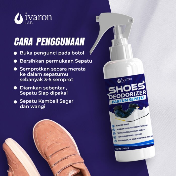 IVARON Parfum Sepatu Shoes Deodorizer Anti Bau Dan Bakteri Penghilang Kaki Pewangi Sepatu Foot Spray 250ml - Image 3
