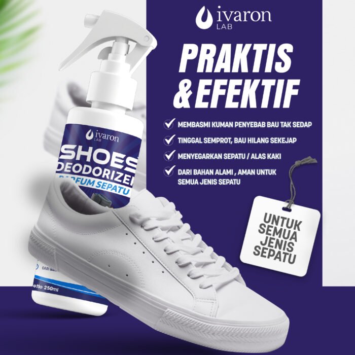 IVARON Parfum Sepatu Shoes Deodorizer Anti Bau Dan Bakteri Penghilang Kaki Pewangi Sepatu Foot Spray 250ml - Image 4